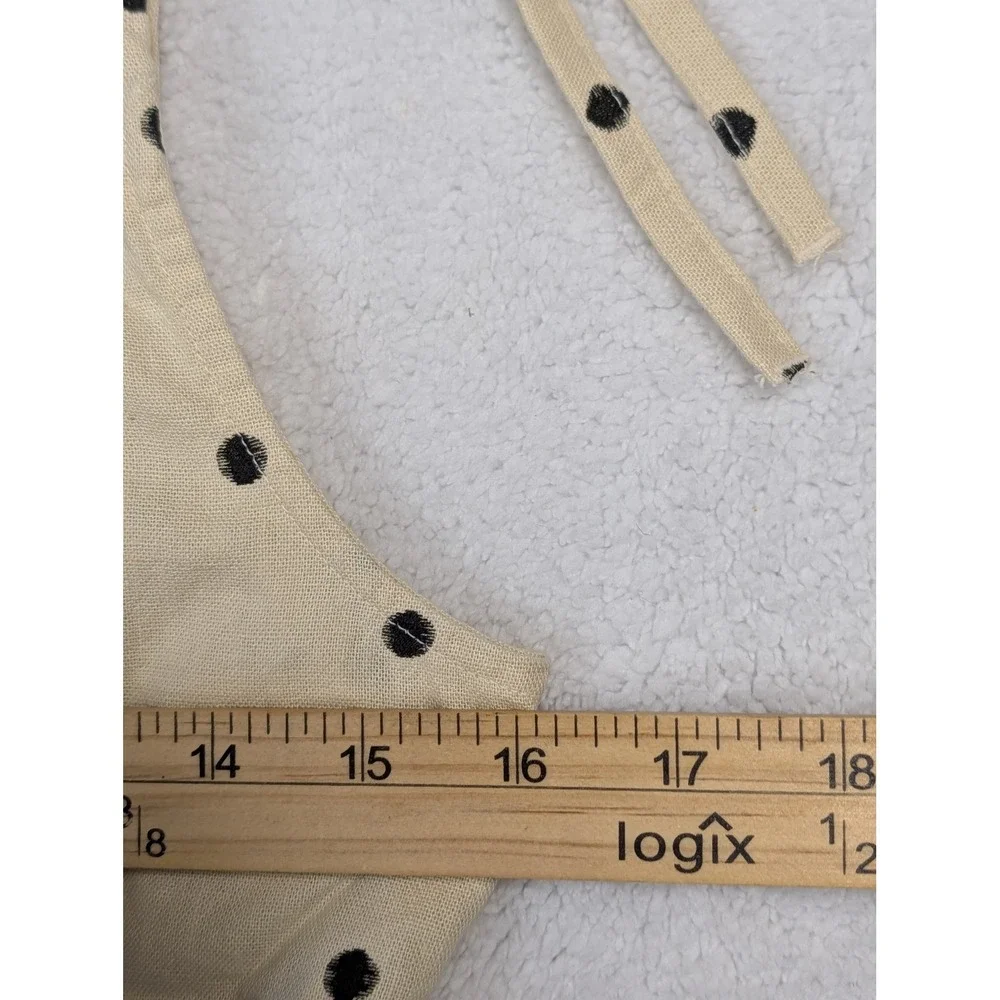 HM Divided Polka Dot Peplum Top Cream Cotton Linen Tie Strap Small NEW